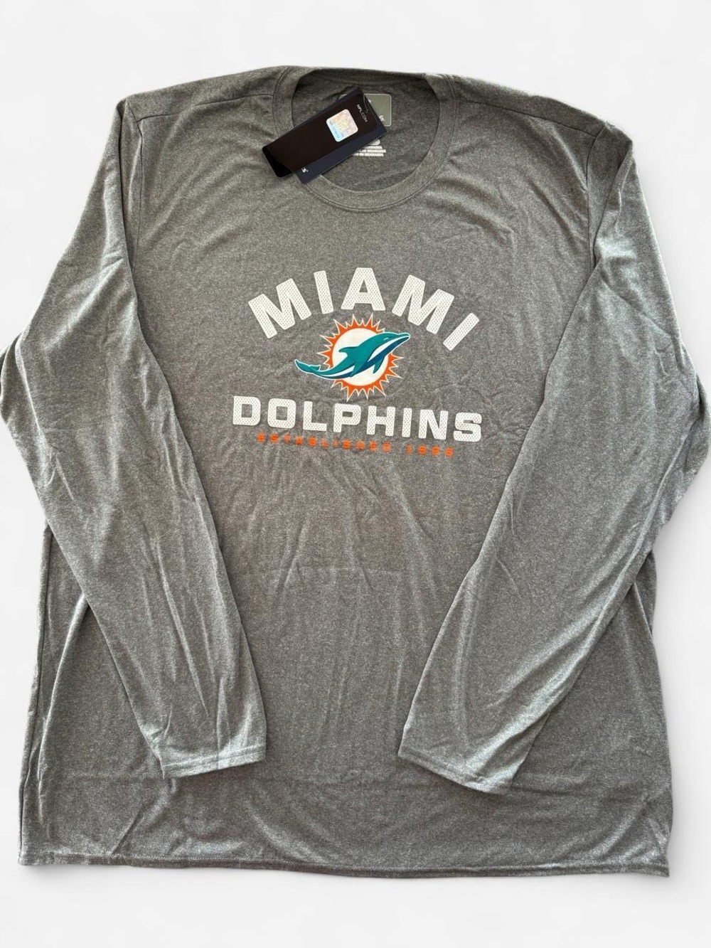 NWT Fanatics Miami Dolphins Long Sleeve Shirt Mens 2XL Gray NFL Football Tech T
